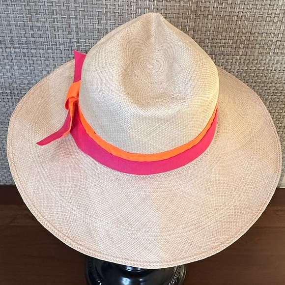 🌟2xHP🌟Sensi Studio Wide Brim Panama Hat Ecuadorian Straw Neon Orange Fuchsia - Picture 7 of 13